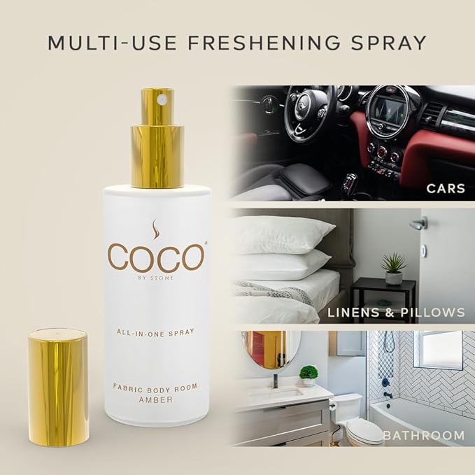 COCO by Stone 5oz All-in-One Spray (Baies) Shake & Spray Formula for Fabric, Pillows, Interiors, Clothing, Home Fragrance Accessories, Room Perfume, Room Deodorizer, Vegan & Cruelty-Free
