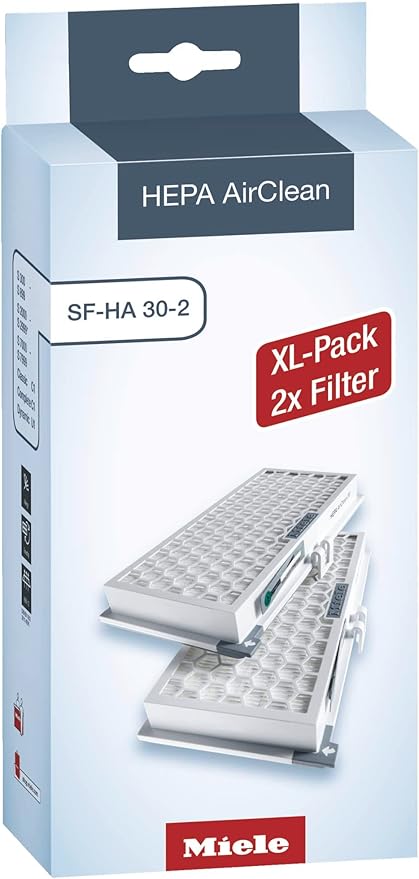 Miele HEPA AirClean SFHA30-2 Vacuum Filter, 12 Month Lifespan, With TimeStrip Filter Change Indicator - XL Pack For 2 Years of Clean Air, XL Pack 2X Filter