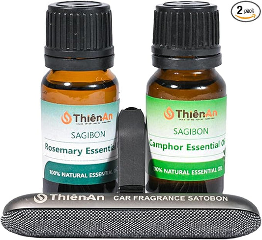 THIEN AN - Car Air Fresheners Set Rosemary and Eucalyptus Scents Natural Car Fragrance Satobon with Car Diffuser (10ml) Car Vent Clips, Refillable Car Air Fresheners