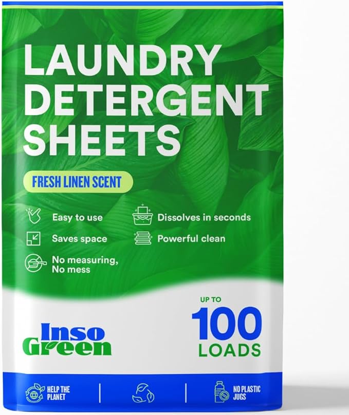 Eco Washer Sheets Detergent - 100 Loads, Zero Plastic Jugs, No Mess & Space-Saving Laundry Strips - Travel Laundry Detergent - 50 Sheets