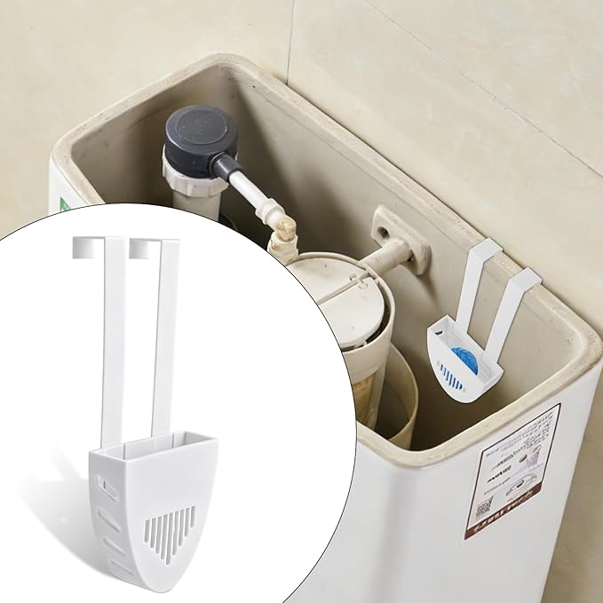 Toilet Tank Cleaning Tablet Holder, 17.8x7.5cm/7.01x2.95in White Plastic Hanging Cleaning Tablet Caddy Brackets Fits Most Standard Toilet Tanks Easy to Install