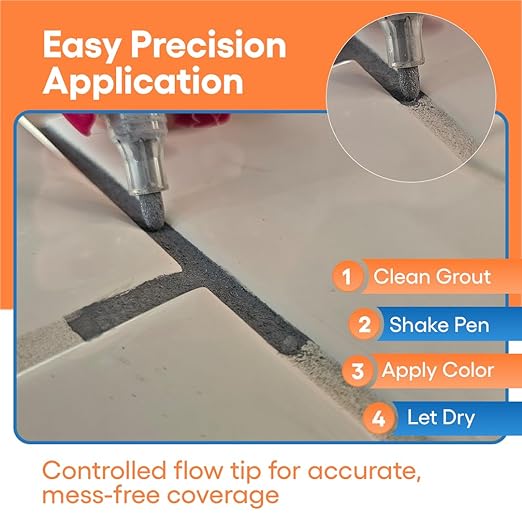 Gray Grout Paint Pen Tile Grout Colorant & Sealer Marker, Quick-Dry, Ideal for Bathroom, Shower, Kitchen Tiles Restores Grout Lines, 3 Adjustable Tips (2-3 mm)