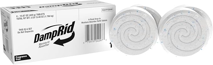 DampRid Moisture Absorber Drop-In Tablet Refill Pack, Fragrance Free, 15.8 oz., 4 Pack, Attract and Trap Excess Moisture and Eliminate Musty Odors for Cleaner, Fresher Air