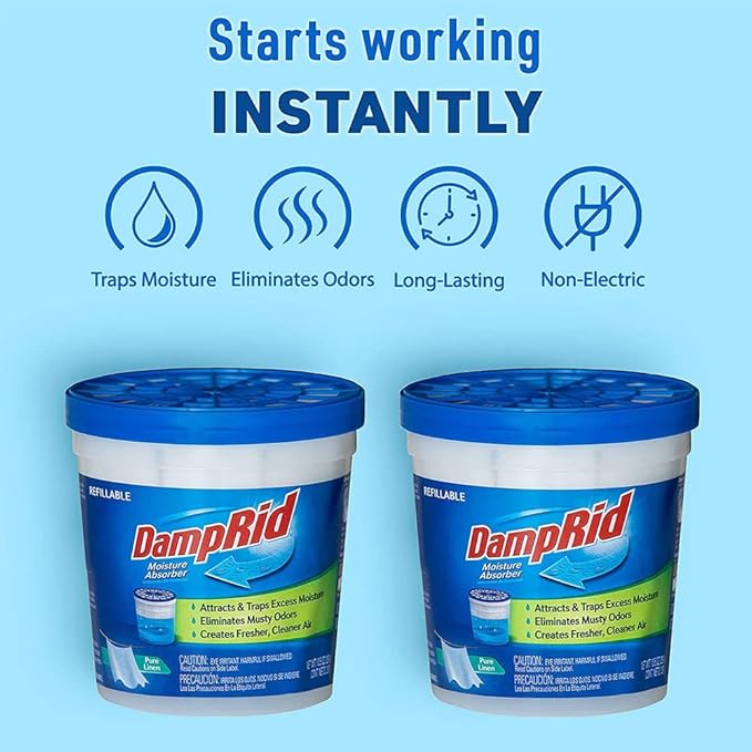 DampRid Pure Linen Refillable Moisture Absorber - 10.5oz cups - 2 pack – Traps Moisture for Fresher, Cleaner Air