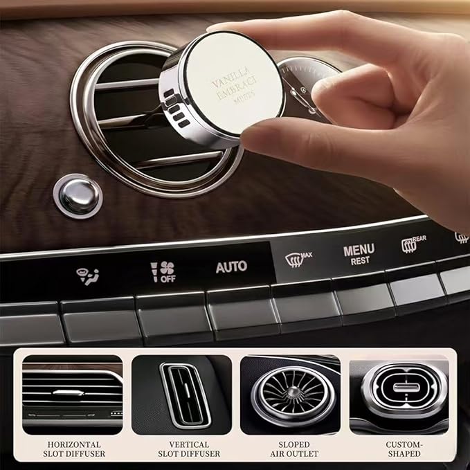 Luxury Leather Car Air Freshener Vent Clip, Premium Metal Vent Clip Design, Multi-Color for selection, Fit for Horizontal/Vertical Vents, Long Lasting for Car Interior.