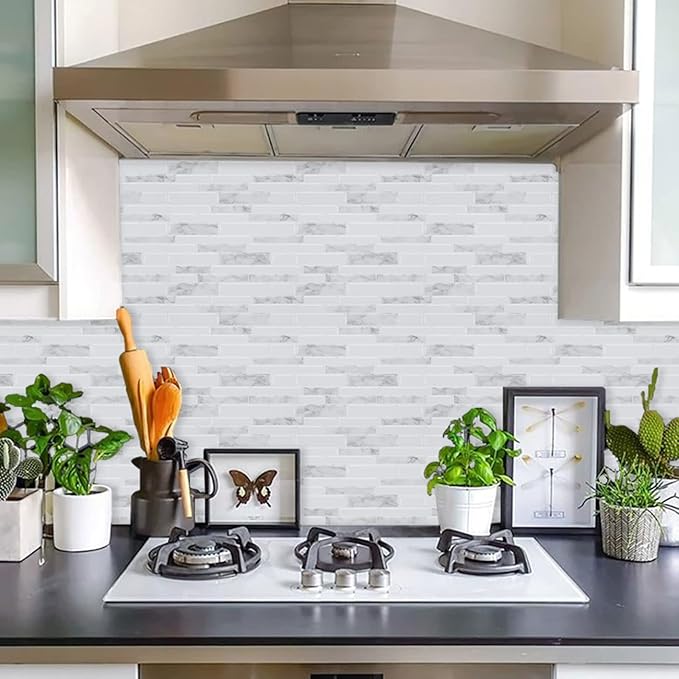 Marble Peel and Stick Backsplash, 10-Sheet Premium 3D Self Adhesive Tiles for Kitchen Stick on Backsplash, Marble Look Decorative Tiles