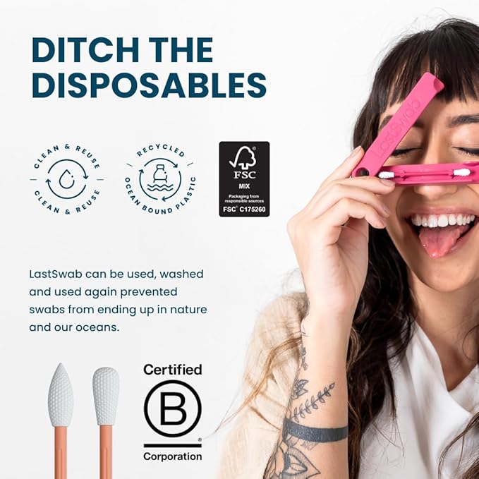 Reusable Cotton Swabs for Gentle and Eco-Friendly Beauty Routines - The Sustainable Alternative to Single-Use Q Tips - Zero Waste and Easy to Clean - Comes with a Convenient Travel Case Holder