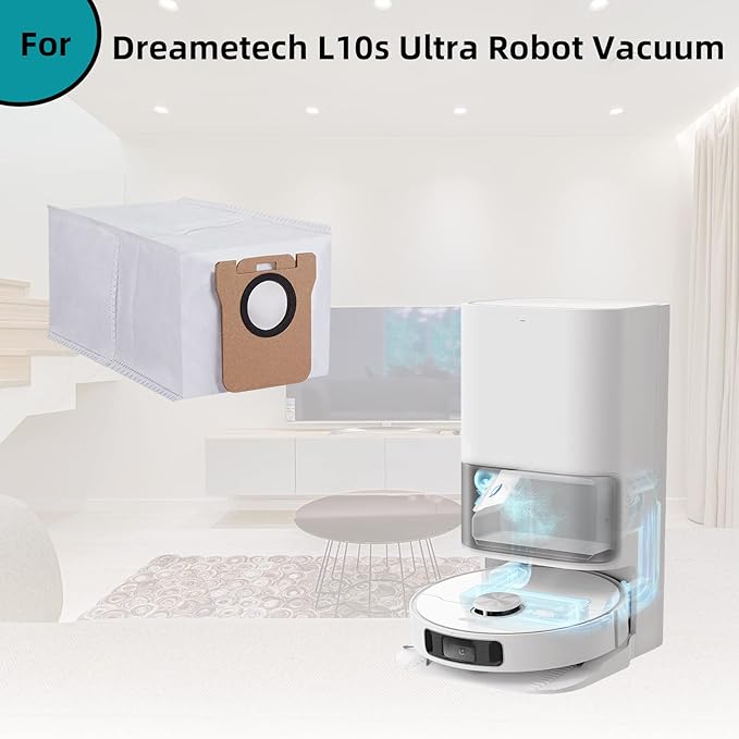 8 Pack Dust Bag for Dreametech L10s Ultra / L10s Plus / L10 Ultra / L20 Ultra Robot Vacuum Self-Emptying Base, 3L Large Capacity Auto-Seal Replacement Bag Accessories Set