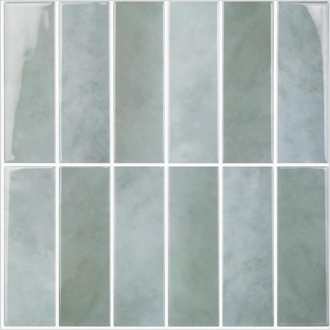 Peel and Stick Tile，New Upgrade Thicker Design Self Adhesive 12" x 12" Large Premium Peel and Stick Backsplash for Kitchen (Sage).