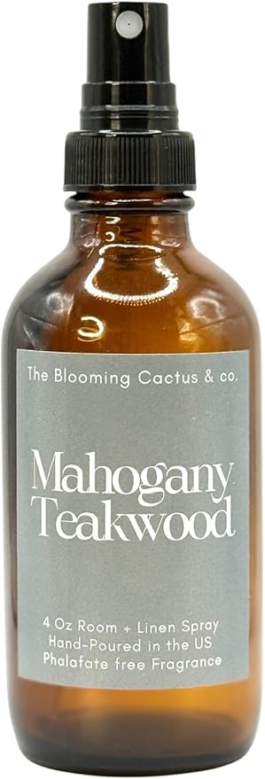 The Blooming Cactus & Co. Home | Linen | Room Spray - Air Freshener - Odor Eliminator - Car Air Freshener - Fabric Refresher - Mist Hand Poured - Made in USA – (Mahogany Teakwood)