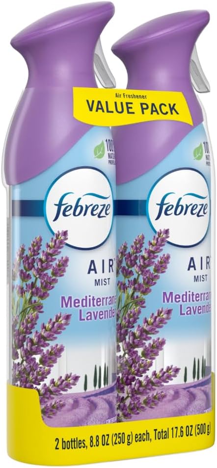 Febreze Air Mist Air Freshener Spray, Odor-Fighting Room Spray, Air Fresheners for Home and Bathroom and Kitchen, Aerosol Can, Mediterranean Lavender Scent, 8.8oz (Pack of 2)