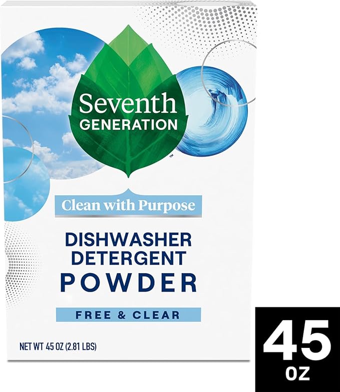 Seventh Generation Dishwasher Detergent Powder 2-Pack + Rinse Aid, Free & Clear, Biodegradable, Plant-Based & Fragrance-Free, Septic Safe