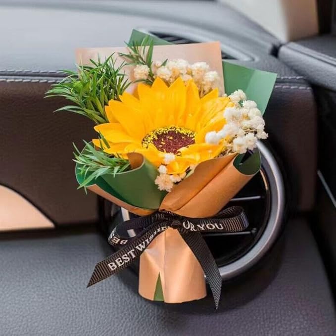 Fresh Flowers Mini Dried Flowers Bouquet for Car Air Vent Clips, Car Air Outlet Perfume Decoration, Air Fresheners Interior Accessories,Automotive Air Fresheners (yellow, Random fragrance)