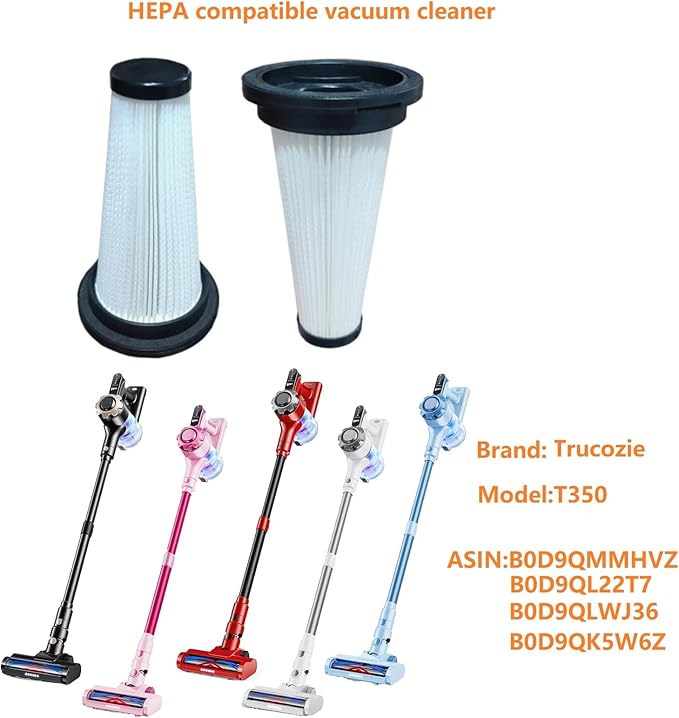 4pack Hepa Filter replacement for Trucozie Cordless Vacuum Cleaner T350, Washable & Reusable Cone Vacuum Replacement Filters for Trucozie Stick Vacuum.