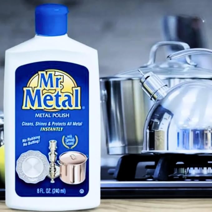 Mr. Metal Metal Polish Liquid All Metal Multipurpose Cleaner, Non-Abrasive, Instant Sterling Silver Cleaner, Brass and Stainless Steel Cleaner, Grime and Tarnish Remover, Chrome Silver Polish, 8 oz