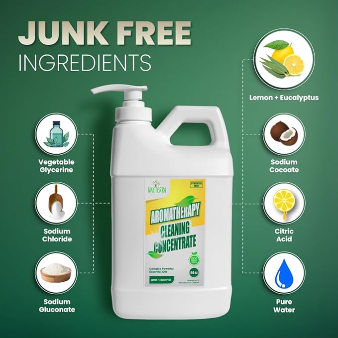 Naeterra Aromatherapy Cleaning Concentrate – Lemon & Eucalyptus | Ultra-Concentrated, Plant-Based Household Cleaner | Half Gallon Makes 24 Gallons | Non-Toxic & Biodegradable
