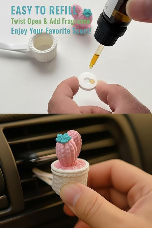 Cute LOVE Cactus Air Vent Decorations, Car Air Freshener Vent Clip with Aroma Pad, 4 Pack Vent Clips Accessories for Women Car Decor Gifts (Pink LOVE, Tasteless)
