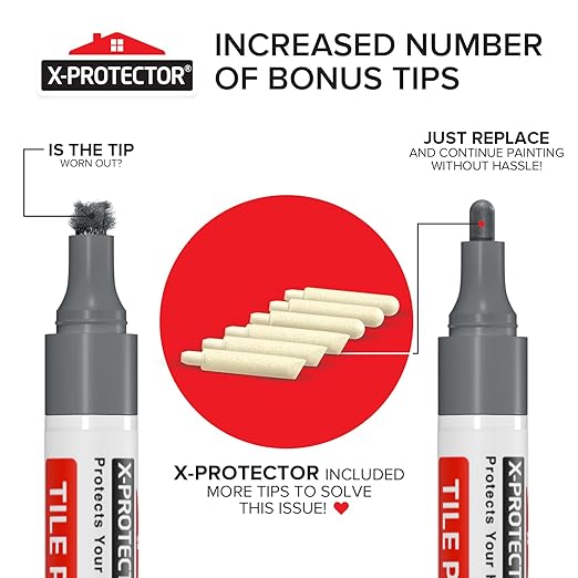 X-Protector Water Based Grout Marker - 2 PCS with 8 Tips, Dark Gray