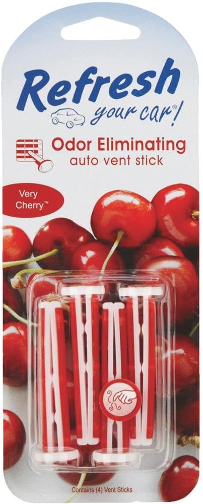 Refresh Your Car Car Air Freshener, Odor Eliminator, Set of 4 Auto Vent Sticks, Very Cherry Scent, Refresh Your Car