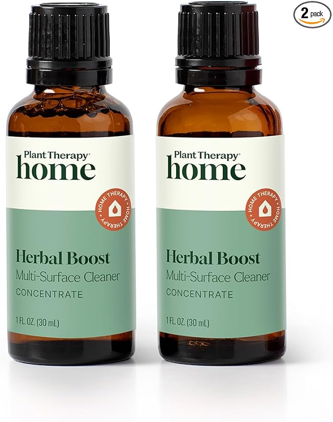 Plant Therapy Herbal Boost Multi-Surface Cleaner Concentrate 30 mL 2-Pack Plant-Powered Formula for an Effortless Natural Clean, Zesty, Herbal Scent That Refreshes Every Room, Tough on Messes