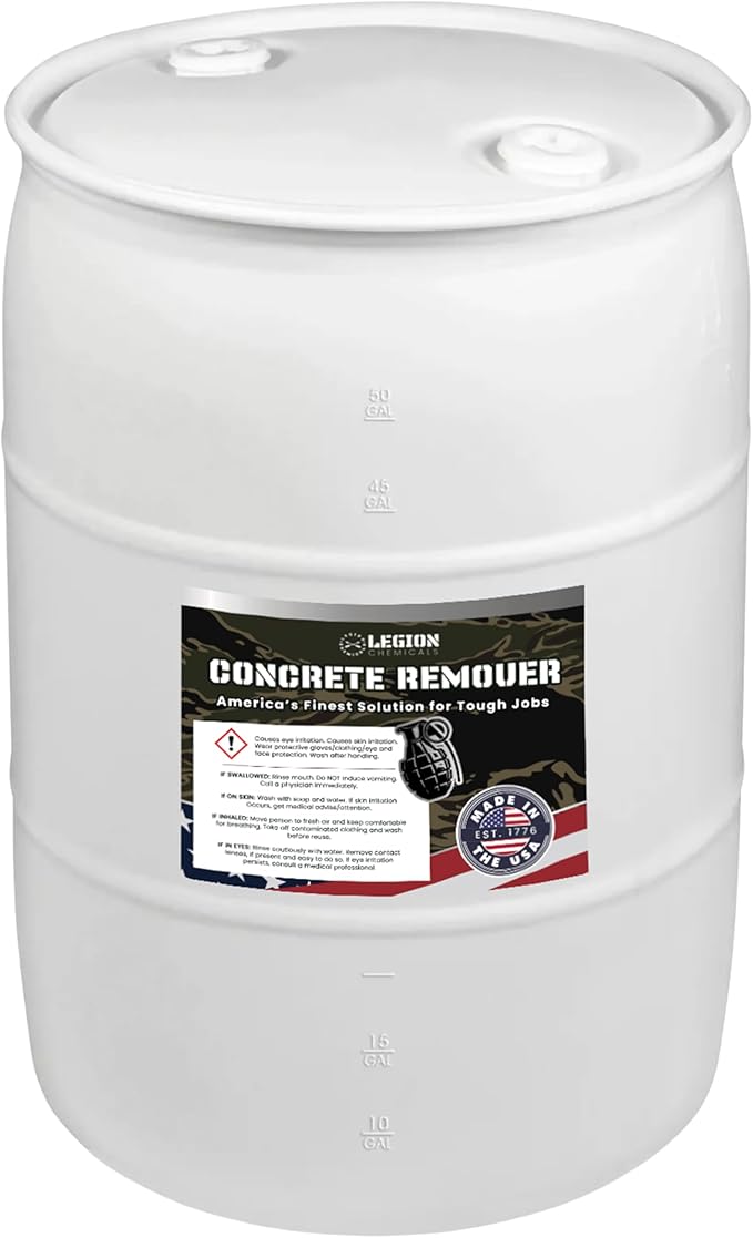 Heavy Concrete Remover – Dried Concrete & Cement Dissolver (Non-Corrosive, Biodegradable Acid Alternative), Industrial Bulk Size, 55-Gallon Drum