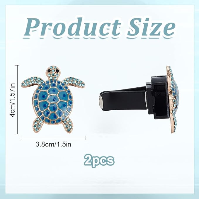 PLIGREAT 2 Pcs Sea Turtle Air Freshener Car Vent Clips Blue Rhinestone Turtle Air Vent Clips Cute Beach Style Alloy Accessories for Women Men Car Interior Decor