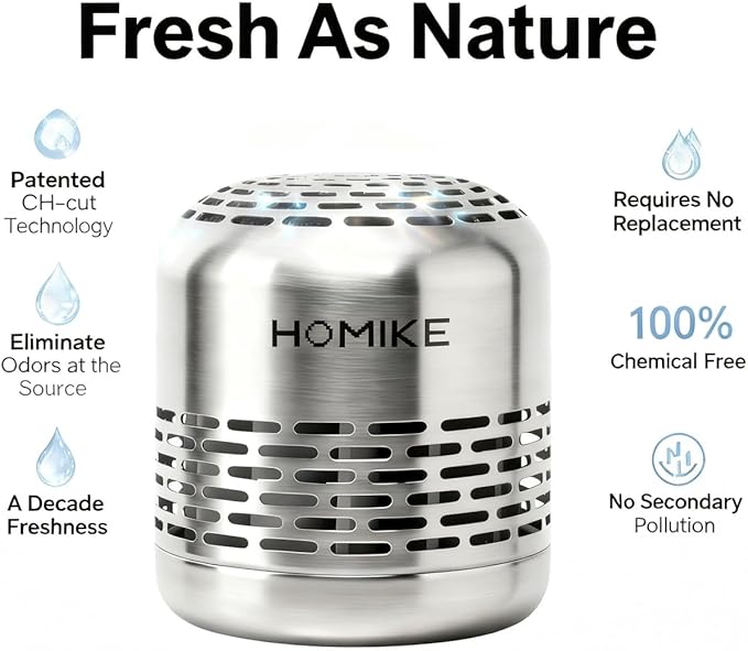 HOMIKE Refrigerator Deodorizer, Odor Eliminator,Last up to 10 Years for Car,Closet,Shoes Cabinet,Fridge and Freezer,Outperforms Baking Soda and Activated Carbon(Stainless Steel)