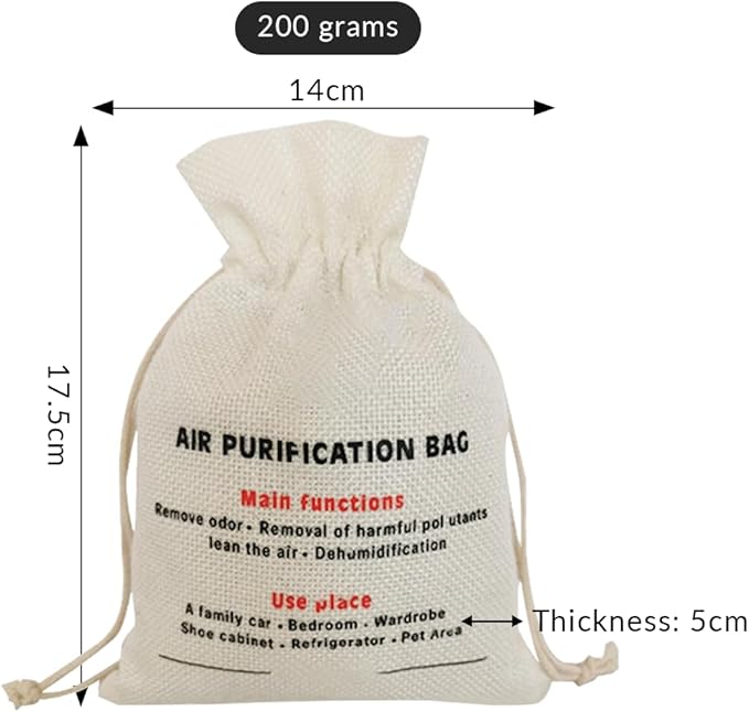 2 Bags Natural Air Purifying Bag | Bamboo Charcoal Odor Absorber for Home & Car | Closet Odor Eliminator, Small Room Deodorizer & Car Air Freshener | Charcoal Bags (200g beige, Unscented)
