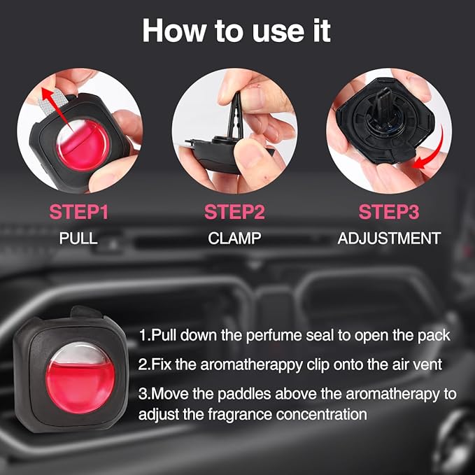 Honey Peach Scent Car Air Freshener Vent Clip, 6 Count Long Lasting Up to 180 days, Natural Essential Oil Car Fragrance for Women and Men, Odor Eliminator - 4ml Each