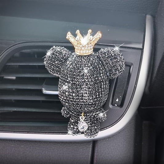 Handmade Bling Rhinestone Bear Car Air Freshener Cute Ornaments Car Vent Clips Accessories Perfume Clip Aromatherapy Diffuser Fragrance Cotton Pad Car Interior Decoratio Women Girl (Black)