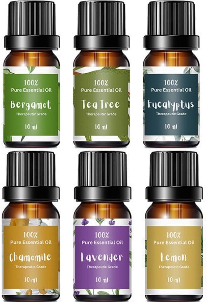 Essential Oils for Laundry, Diffusers, Dryer Balls, Candles, Soaps – 6 Most Used 100% Pure Therapeutic Grade Aromatherapy Oils, Lavender, Tea Tree, Eucalyptus, Bergamot, Lemon, Chamomile