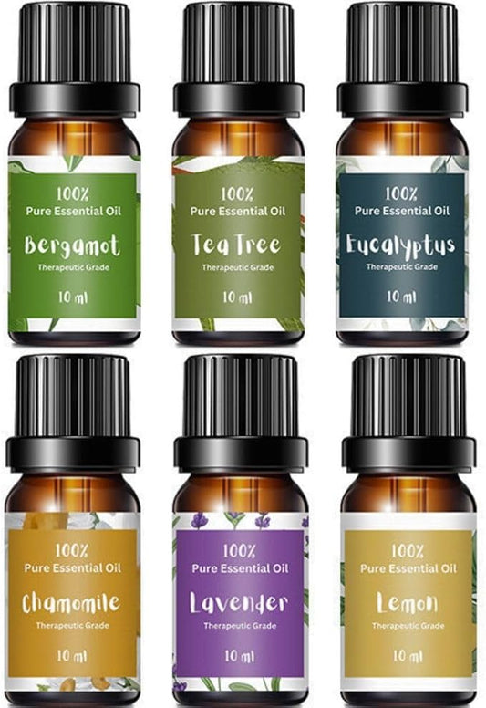 Essential Oils for Laundry, Diffusers, Dryer Balls, Candles, Soaps – 6 Most Used 100% Pure Therapeutic Grade Aromatherapy Oils, Lavender, Tea Tree, Eucalyptus, Bergamot, Lemon, Chamomile