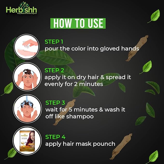 Herbishh Hair Color Shampoo for Gray Hair Chestnut Brown + Hair Color Stain Remover Wipes - Travel Pack With 5 Wipes