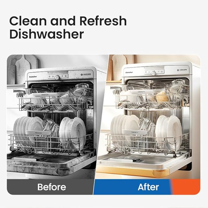 Dishwasher Cleaner And Deodorizer-30 Pack Cleaning Tablet-15 Month Suply for Heavy Duty Dish Washer Machine, Non Toxic for Dish, Septic Safe& Smell Remover, Lemon Scent