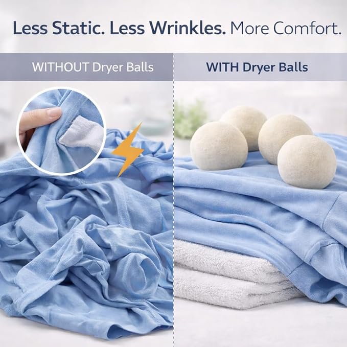 Wool Dryer Balls 4 Pack XL 7cm, 100% New Zealand Wool, Reusable 1000+ Loads, Natural Fabric Softener Alternative, Reduces Static & Wrinkles.