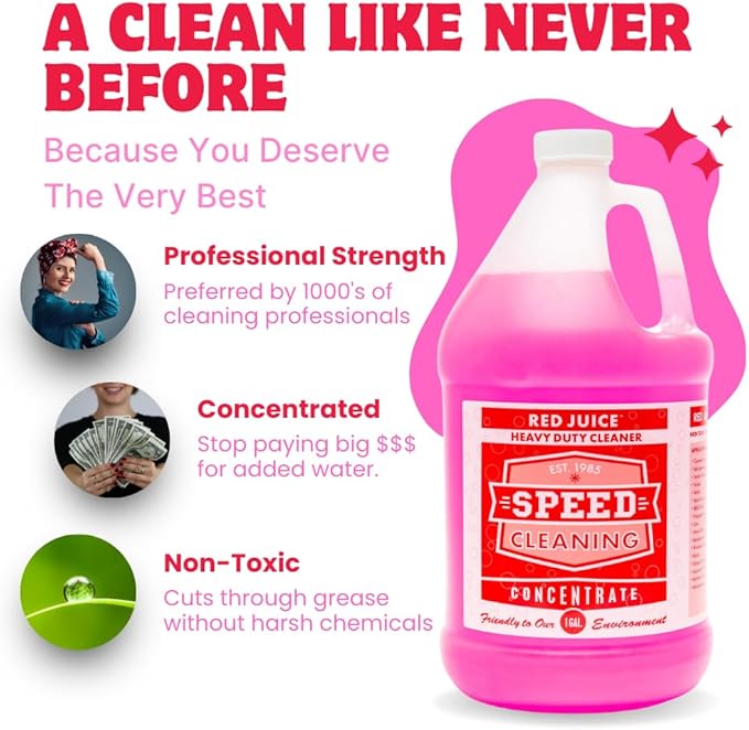 Speed Cleaning Red Juice All-Purpose, Heavy Duty Cleaner & Degreaser, Non-Toxic, Concentrated Formula. (Gallon Size Concentrate)