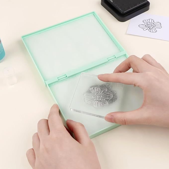 Briartw Stamp Cleaning Kit:Green Stamp Scrubber & All-Purpose Stamp Cleaner Spray | Dual-Sided Cleaning Pad for Rubber, Clear, Cling & Foam Stamps | Complete Care for Water-Based & Permanent Inks