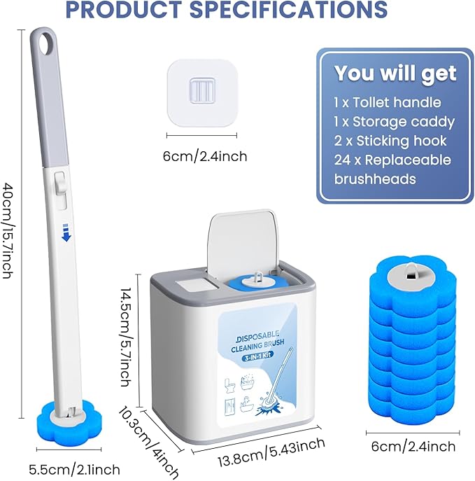 2026 Disposable Toilet Brush Cleaning System with Aromatherapy Refills (Ocean, Lemon, Lavender) – Includes Cleaning Stick, Storage Box, and Scented Refill Tabs