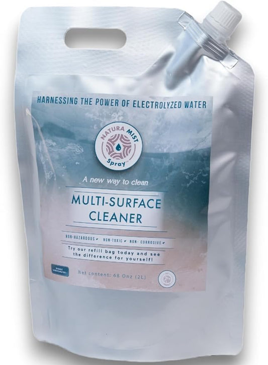 Multi-Surface Cleaner (Refill Bag 2 Liter) -Electrolyzed Water Cleaner - Home and Kitchen Cleaning - Non-Toxic and Effective Cleaner to Remove Dirt & Grime, 2 Liter