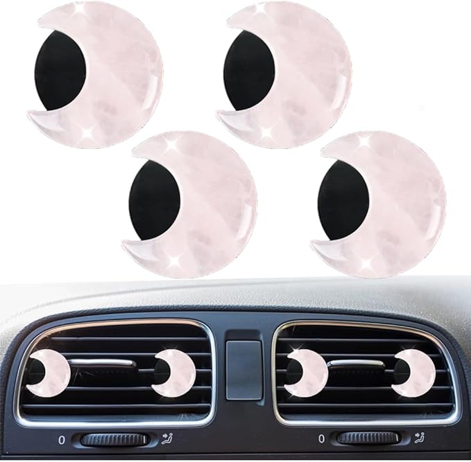 4 Pcs Crystal Moon Air Vent Clips, Quartz Moon Style Car Air Fresheners, Cute Car Decoration & Interior Decor Accessories for Women & Men (Pink)