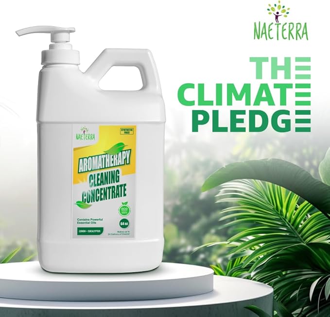 Naeterra Aromatherapy Cleaning Concentrate – Lemon & Eucalyptus | Ultra-Concentrated, Plant-Based Household Cleaner | Half Gallon Makes 24 Gallons | Non-Toxic & Biodegradable