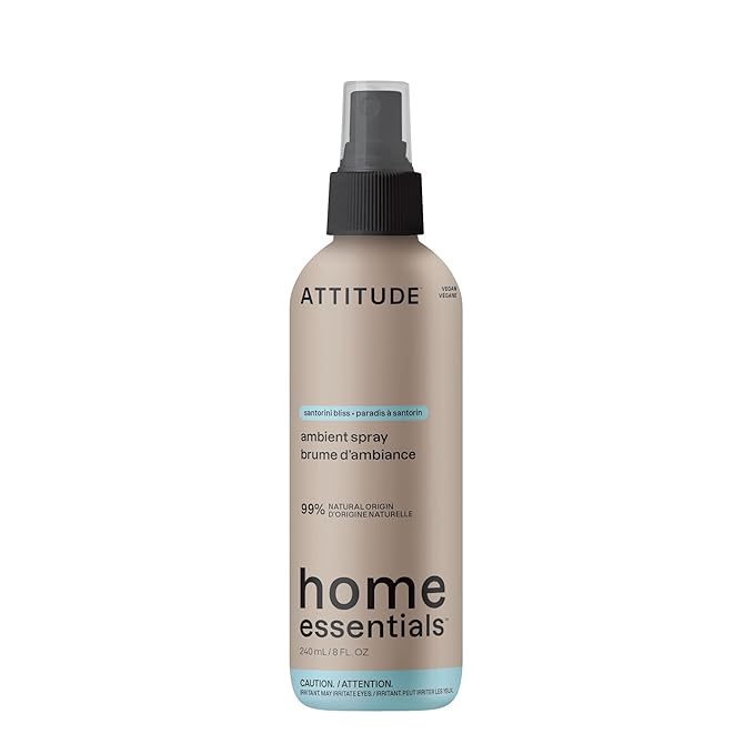 ATTITUDE Scented Room and Air Freshner Spray, for Home and Bathroom, Natural Origin Ingredients, Vegan, Floral and Sweet Scent, Santorini Bliss, 8 Fl Oz