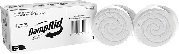 DampRid Moisture Absorber Drop-In Tablet Refill Pack, Fresh Scent, 15.8 oz., 4 Pack, Attract and Trap Excess Moisture and Eliminate Musty Odors for Cleaner, Fresher Air