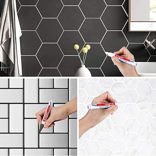 10 Pieces Tile Pen Wall Grout Color Pen Tile Repair Pen Refill Wall Gap Grout Renew Marker for Tiles Floor Kitchen Bathroom(Gray)