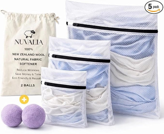 Mesh Laundry Bags for Delicates + 2 wool dryer balls laundry reusable ??Fabric Protection for Washing Machine & Dryer - Laundry Care Set