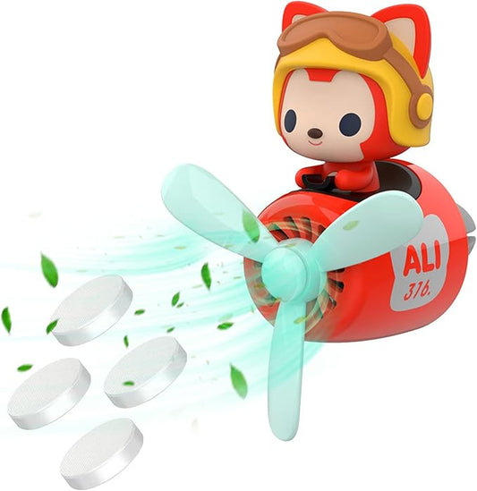Car Air Fresheners Cute Cartoon Fox Pilot Car Diffuser Rotating Propeller Automotive Air Outlet Fan Creative Car Perfume Decoration Funny Car Interior Accessories