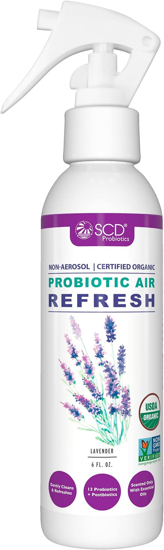 SCD Probiotics – Air Refresh Odor Eliminator Spray – Powerful Non-Aerosol Natural Odor Neutralizer – Home & Car Smell Deodorizer With Light Lavender Scent – 6 Oz Fine Mist Spray – Made In USA