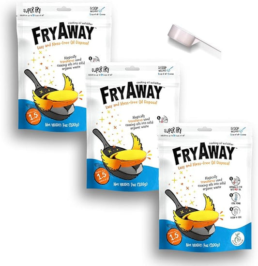 FryAway Super Fry Cooking Oil Solidifier, Super Value 3-Pack – Solidifies 4.5 Gallons Cooking Oils - Plant-Based Powder - Fry Oil Away for Mess-Free Cleanup and Disposal - Easy to Use, Made in the USA