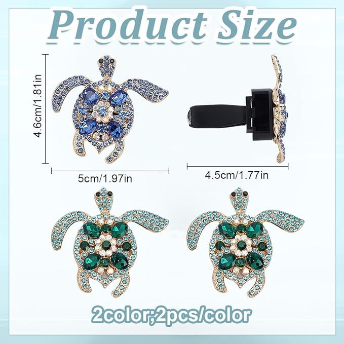PLIGREAT 4 Pcs Bling Sea Turtle Car Air Vent Clips, Rhinestone Car Airs Freshener Diffuser Charms Crystal Cars Air Conditioning Outlet Clip Cute Cars Accessories for Women Men, Green & Purple