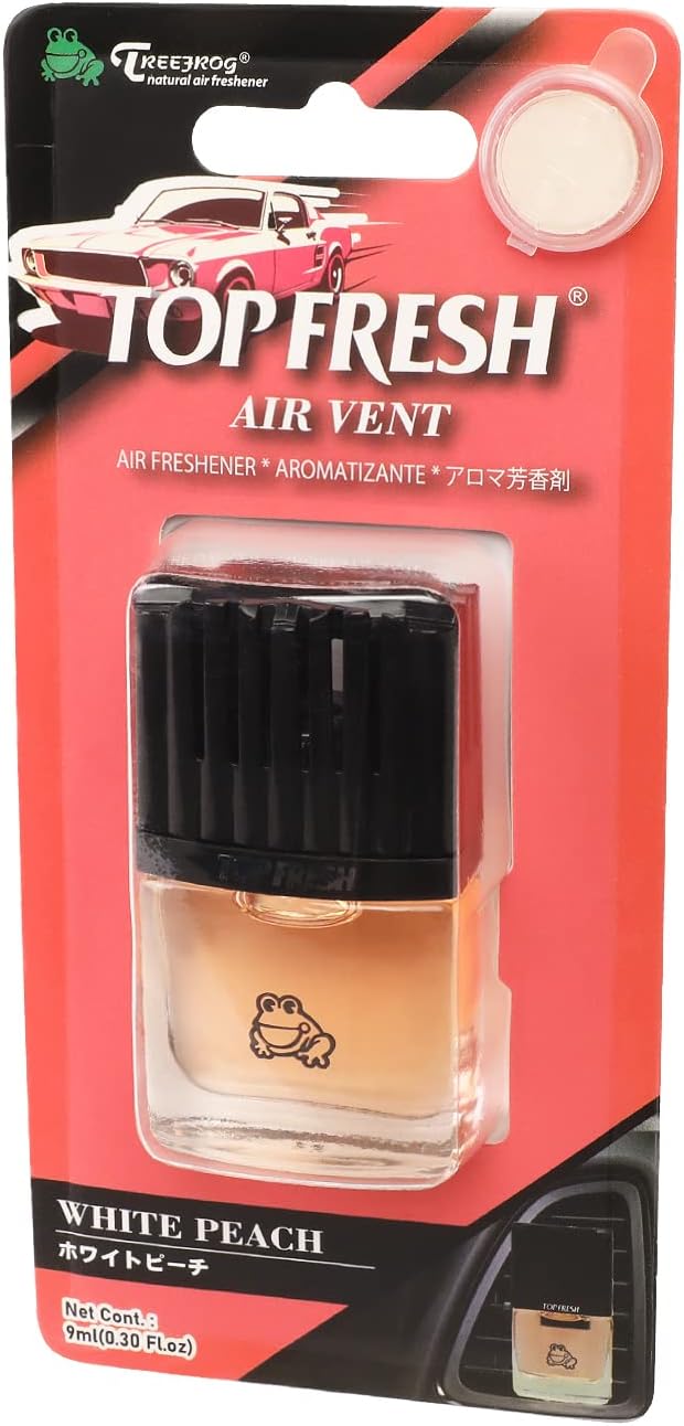 Auto Dynasty TreeFrog Room Car Clean Top Fresh Natural Air Freshener Vent Clip, White Peach Scent, 0.3 Fl Oz